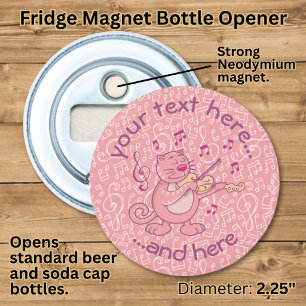 Pink Cat with Violin Button Bottle Opener