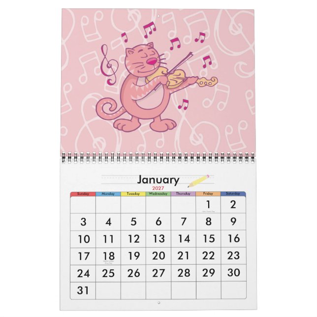 Pink Cat with Violin Calendar (Jan 2027)