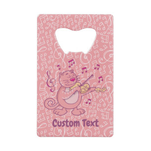 Pink Cat with Violin Credit Card Bottle Opener