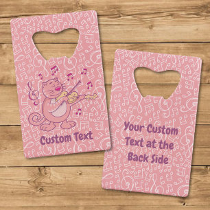 Pink Cat with Violin Credit Card Bottle Opener