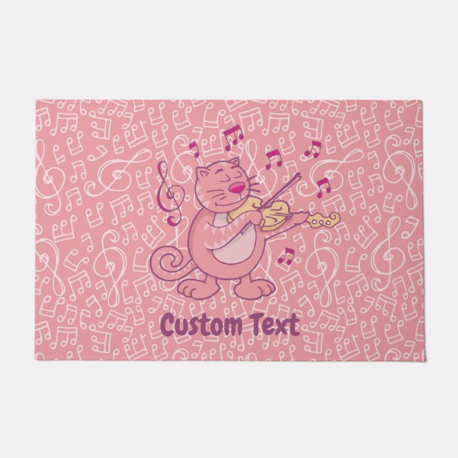 Pink Cat with Violin Doormat (Front)