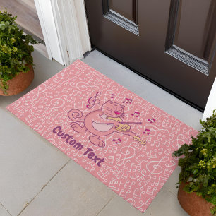 Pink Cat with Violin Doormat