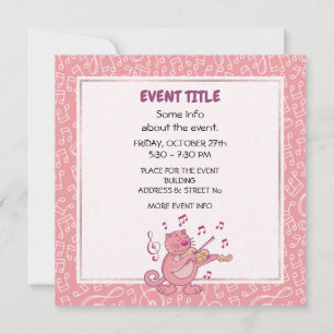 Pink Cat with Violin Invitation