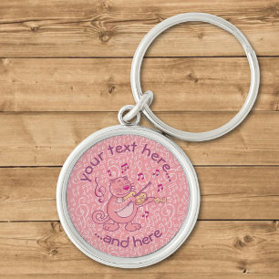 Pink Cat with Violin Keychain