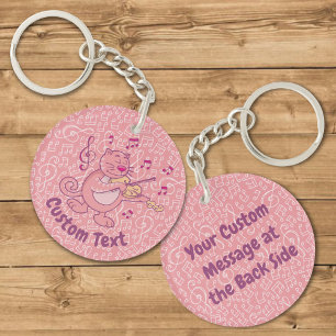 Pink Cat with Violin Keychain