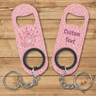 Pink Cat with Violin Keychain Bottle Opener
