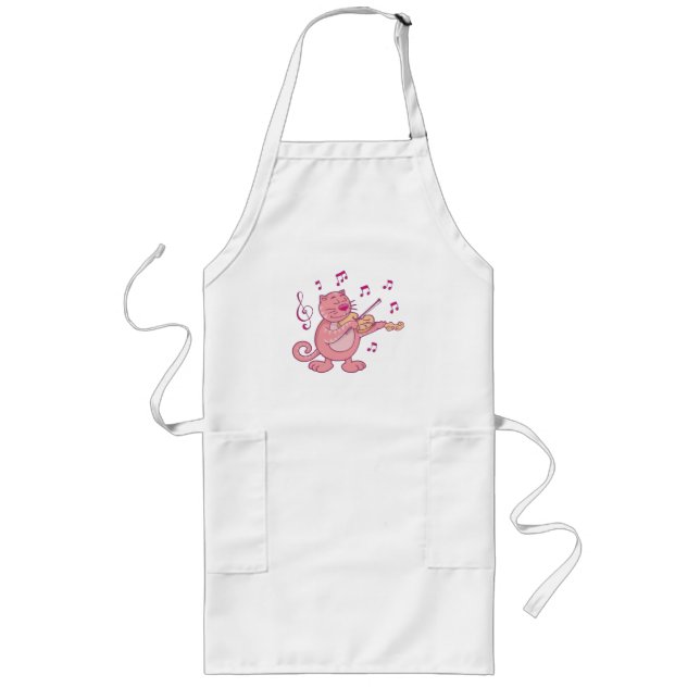 Pink Cat with Violin Long Apron (Front)