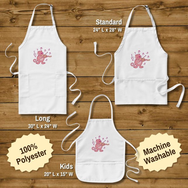 Pink Cat with Violin Long Apron (Creator Uploaded)