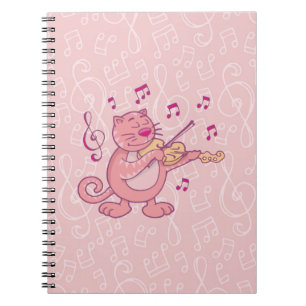 Pink Cat with Violin Notebook