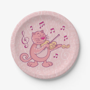 Pink Cat with Violin Paper Plate