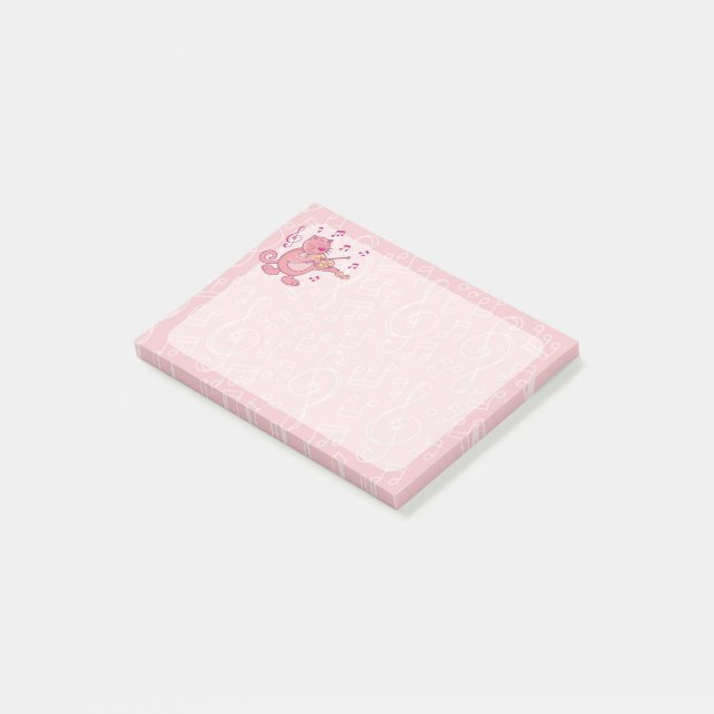 Pink Cat with Violin Post-it Notes (Angled)