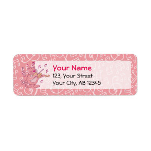 Pink Cat with Violin Return Address Label