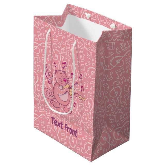 Pink Cat with Violin Small Gift Bag (Front Angled)