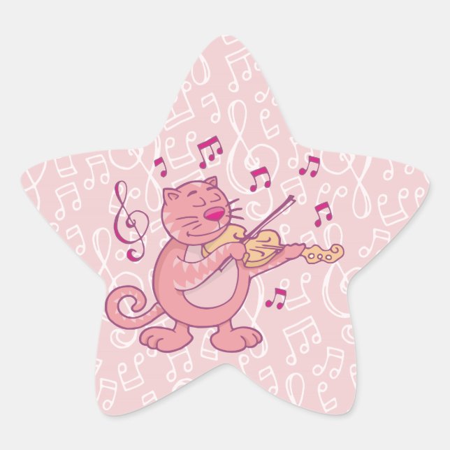 Pink Cat with Violin Star Sticker (Front)