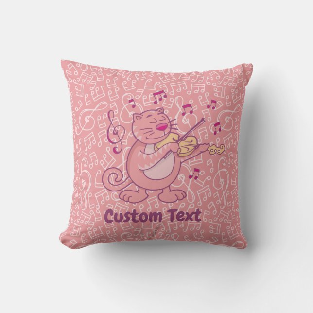 Pink Cat with Violin Throw Pillow (Front)