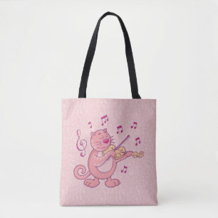 Pink Cat with Violin Tote Bag