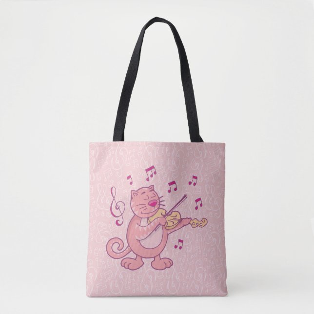 Pink Cat with Violin Tote Bag (Front)