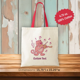 Pink Cat with Violin Tote Bag