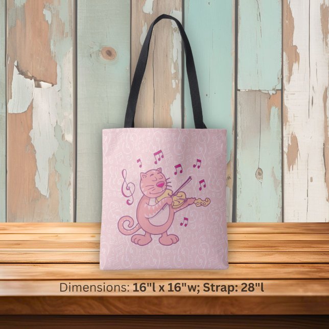 Pink Cat with Violin Tote Bag (Creator Uploaded)