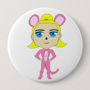 pink catgirl 10 cm round badge