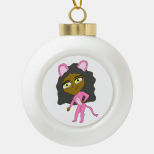 pink catgirl    ceramic ball christmas ornament