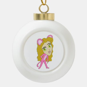 pink catgirl     ceramic ball christmas ornament