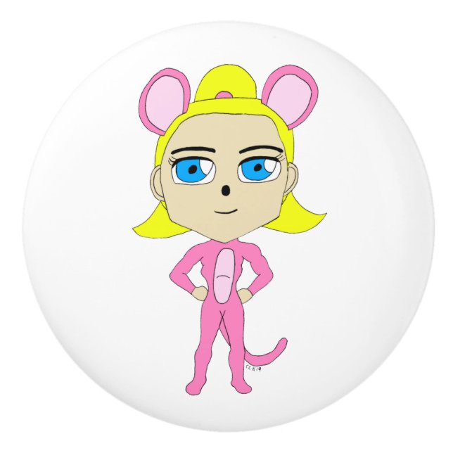 pink catgirl     ceramic knob (Front)