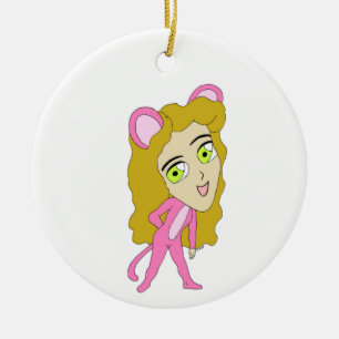 pink catgirl ceramic ornament