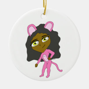 pink catgirl ceramic ornament