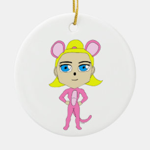 pink catgirl ceramic ornament