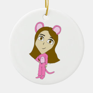 pink catgirl ceramic ornament