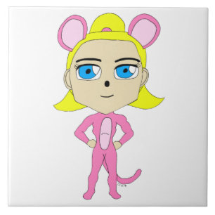 pink catgirl ceramic tile