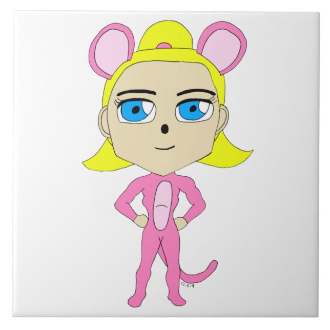 pink catgirl    ceramic tile (Front)
