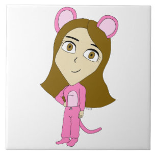 pink catgirl ceramic tile