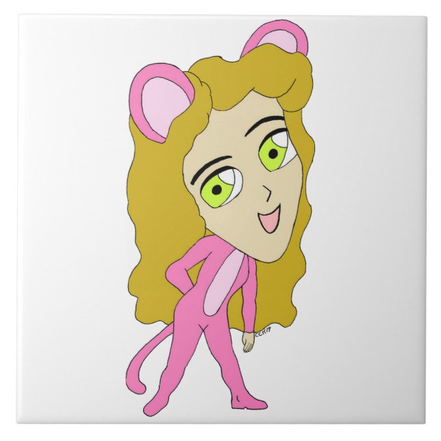 pink catgirl    ceramic tile (Front)