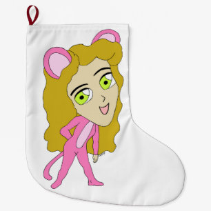 pink catgirl large christmas stocking