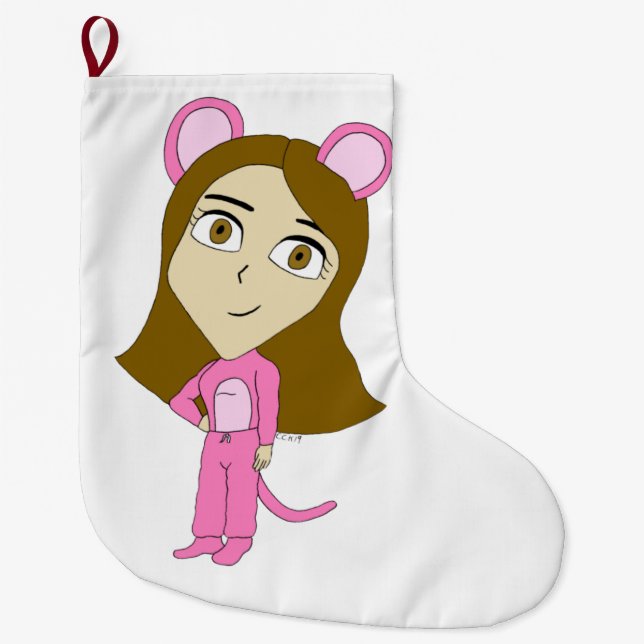 pink catgirl     large christmas stocking (Front)