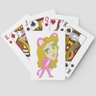 pink catgirl playing cards