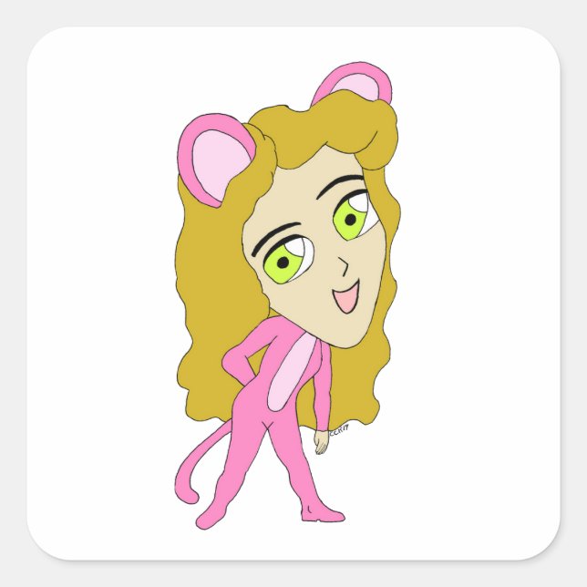 pink catgirl     square sticker (Front)