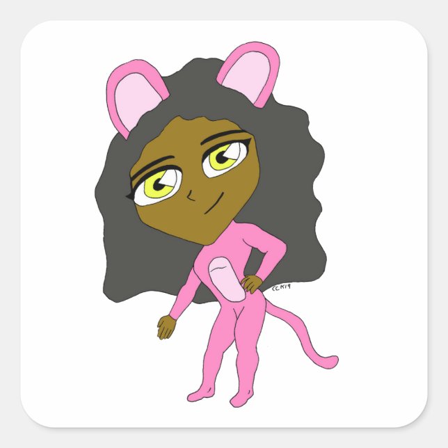 pink catgirl     square sticker (Front)