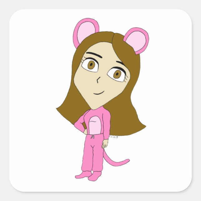 pink catgirl       square sticker (Front)