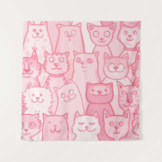 Pink Cats, Adorable Seamless Pattern. Tapestry