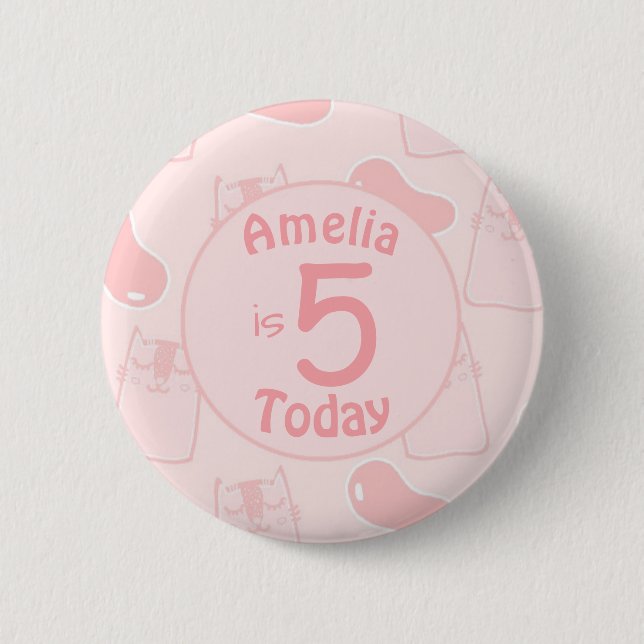 Pink Cats and Jellybeans Custom Age Birthday 6 Cm Round Badge (Front)