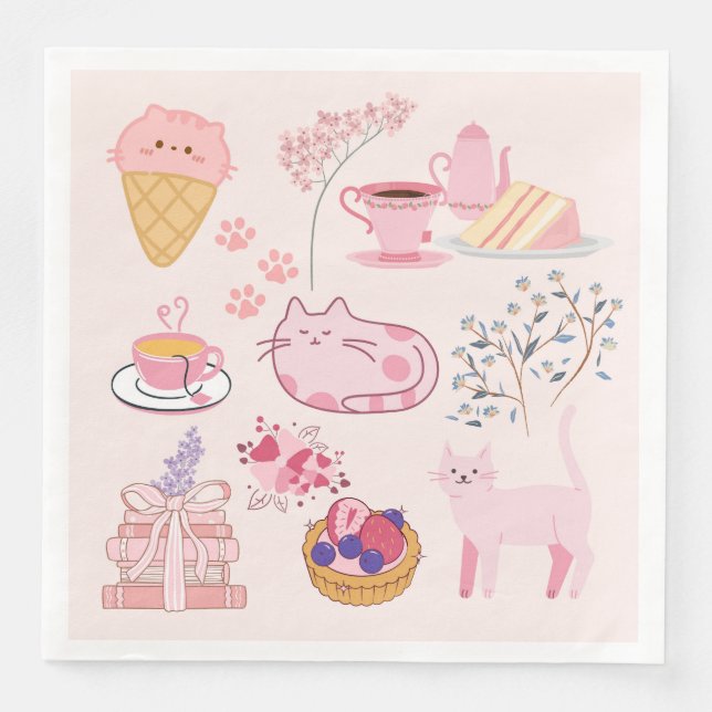 Pink Cats Cosiness Napkin (Front)