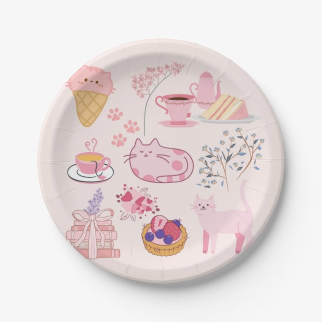 Pink Cats Cosiness Paper Plate (Front)