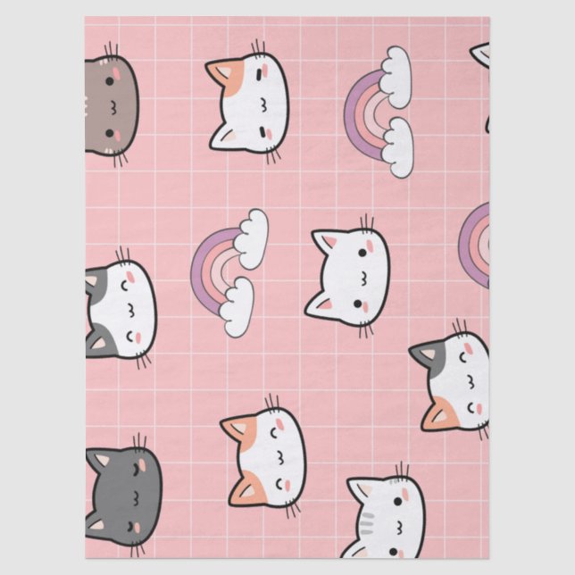 Pink, Cats & Rainbows  Tissue Paper (Front)