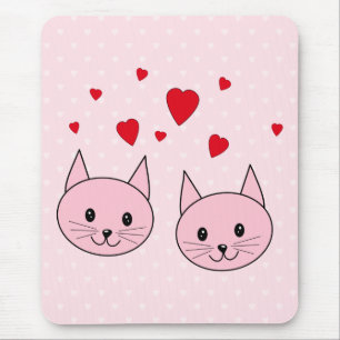 Pink cats with love hearts. mouse pad