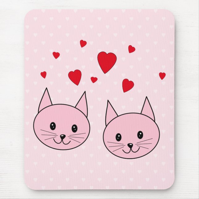 Pink cats with love hearts. mouse pad (Front)
