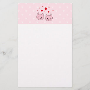 Pink cats with love hearts. stationery