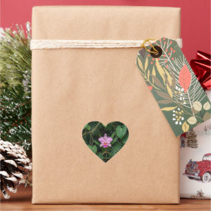 Pink Cattleya Orchid in Tropical Jungle Leaves Pat Heart Sticker